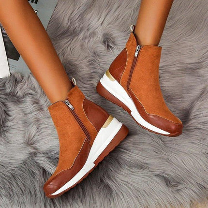 2026 New Large Size Boots for Women, Autumn Height-Increasing Short Boots, Korean Style Wedge Heel Student Side Zipper Sneakers for Women