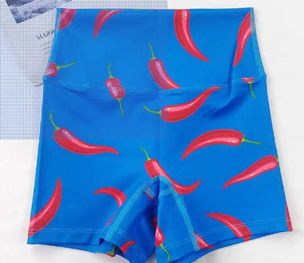 High-Waisted Butt-Lifting Naked-Feel Brushed Yoga Shorts Voxy Printed Summer High-Elastic Quick-Drying Three-Quarter Pants