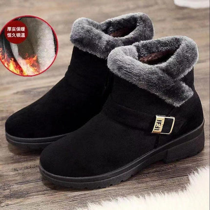 Winter Slip-On Fleece-Lined Cotton Shoes, Warm Shoes for Mothers, Non-Slip Thickened Cotton Shoes for Middle-Aged and Elderly, Flat Non-Slip Granny Shoes