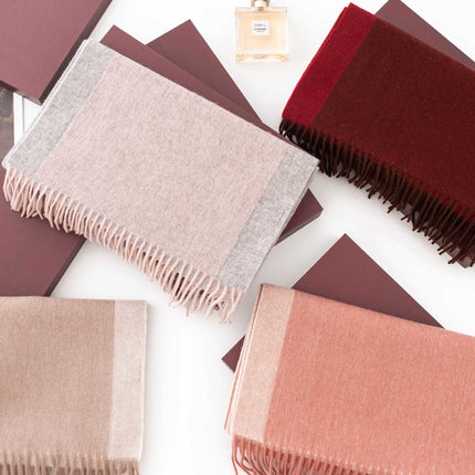 Wool Scarf Autumn and Winter 2025 Double-Sided Splicing Scarf Women's Thickeneded Warm Shawl Simple Tassel Versatile Scarf