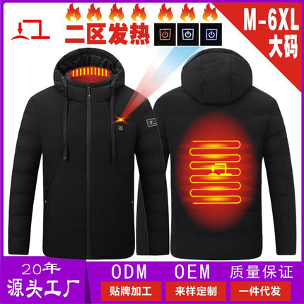 Cross-Border Popular USB Smart Heating Cotton Jacket Hooded Warm Men's Cotton Jacket Outdoor Graphene Heating Jacket