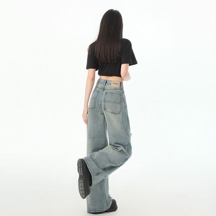 2025 Spring and Summer New American Retro Loose Wide Leg Pants Trendy Cool Straight-Leg Ripped Jeans Women's Jeans