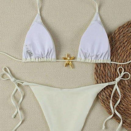 A12 Cross-Border New Swimsuit Women's Pure Desire Bikini European and American Three-Point Bikini Pure Color Swimsuit Amazon Fast Sale