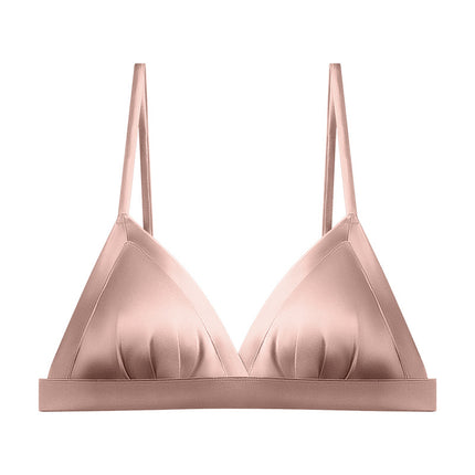 Tangge Satin Silk French Underwear Thin Glosly Triangle Cup Small Chest Women's Mulberry Silk Bra Bra Summer