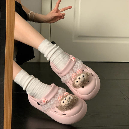 Breathable Non-Slip Clogs for Women, Summer Outdoor Wear, 2026 New Cartoon Shirley Rose Cute Beach Thick-Soled Closed-Toe Slippers