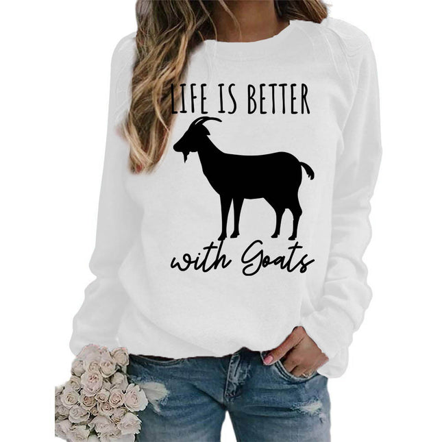 Foreign trade source life is better sheep printed round neck jacket sweater European size ladies coat long sleeve cross-border