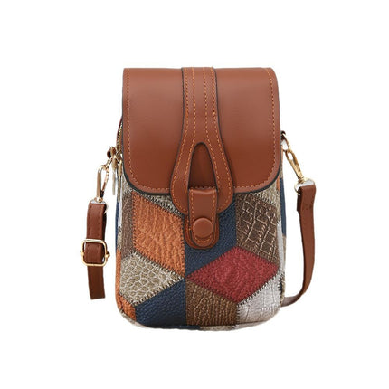 Retro Popular Mobile Phone Bag Pu Multi-Layer Casual Fashion Coin Purse Cross-Border Wholesale Shoulder Bag Trend Messenger Bag