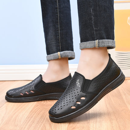 Summer Men's Sandals, Breathable Hollow Casual Leather Shoes, Soft Soles, Non-Slip Soft Leather, Lightweight Work Shoes, Clogs