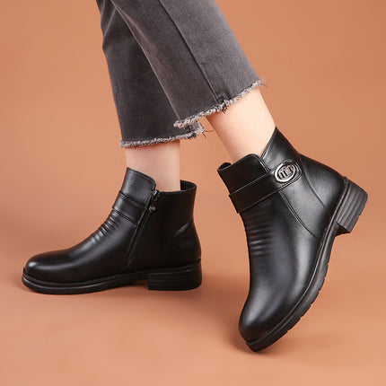 Mother Shoes Cotton Shoes Autumn and Winter Short Boots Winter Shoes Anti-slip Warm Middle-aged Middle-aged Winter Women's Shoes fleece-lined Leather Shoes