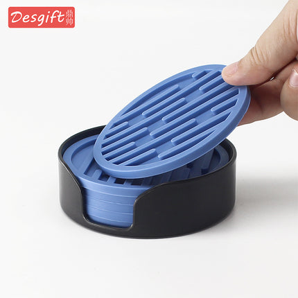 Silicone Coaster 10cm Round Heat Insulation Mat Marble Coffee Coaster Mat Anti-Perm Mat Set Storage Striped Drain