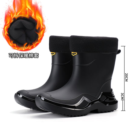 Korean Style Classic Black Non-Slip Men's Rubber Shoes Rain Boots Short-Tube Sports Water Boots Widened and Thickened Cross-Border Environmentally Friendly Water Shoes