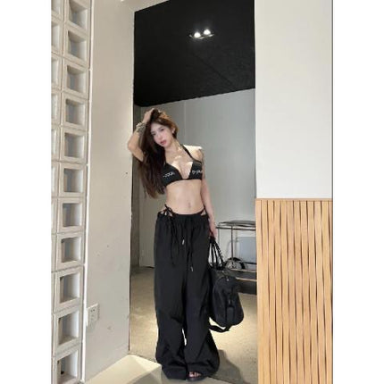 European and American Export Swimsuit Pure Color Bikini Two-Piece Sexy Beach Bikini Female Black Letter Simple Female