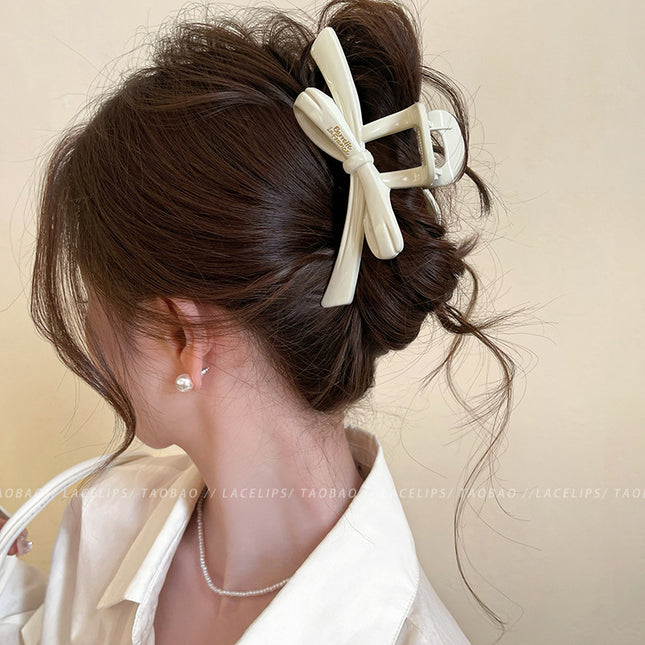 Ribbon Bow Grab Clip Women's 2024 New Large Hair Clip High-grade Hair Shark Clip Headwear