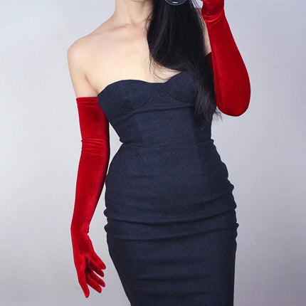 European and American Cross-border Long Ball Golden Velvet Evening Dress Warm Long Gloves Banquet Party Opera Etiquette Gloves