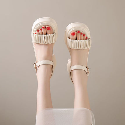 2025 New Summer High-Heeled Thick-Soled Internet Celebrity Hot Style French Fairy Style Roman with Skirt Thick-Heeled Sandals for Women