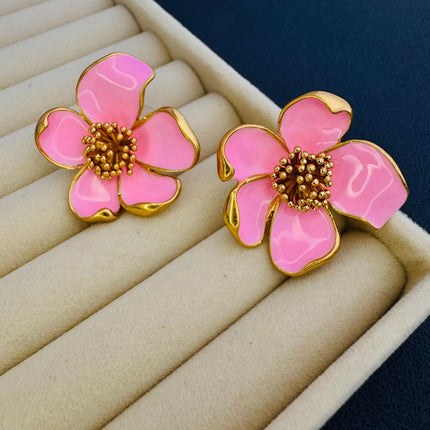 Oscar European and American Style Exaggerated High-End Old Vintage Enamel Flower Drip Glaze Earrings Niche Design Earrings for Women
