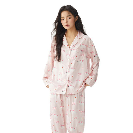 Bow Dog Cartoon Sweet Cute Wind Women's Pajamas Ice Silk Early Spring Comfortable Long Sleeve Home Clothes