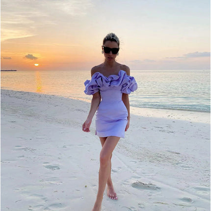 New Hot-Selling Ebay Aliexpress Pure Color Tube Top Floor Shoulder Fungus Dress