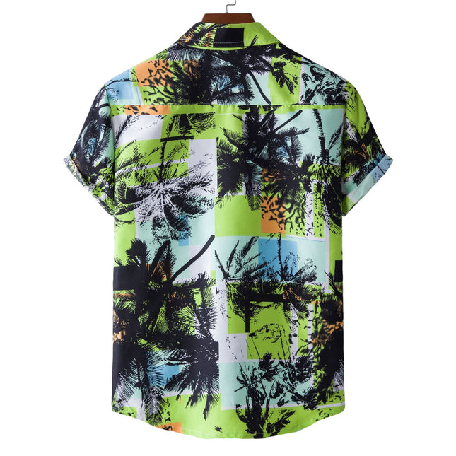 Fashion Men's Casual Printed Shirt Floral Pattern Lapel Short Sleeve Shirt Loosen Printed Shirt