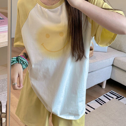 [Ice pure cotton contrast color smiley face home wear suit]]