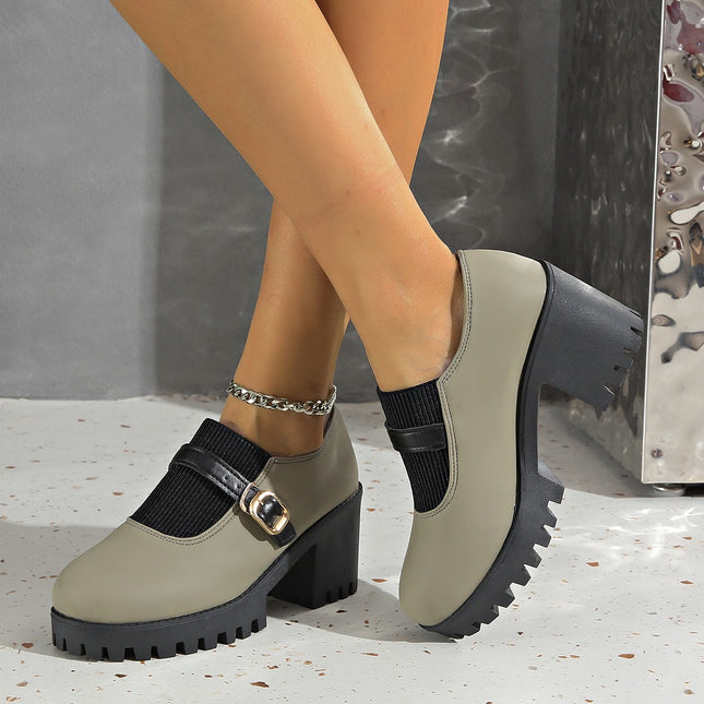 Cross-Border Foreign Trade Fashion High-Heeled Shoes for Women 2024 Winter New Casual Thick Heel Deep Mouth Shoes Round Toe Shoes