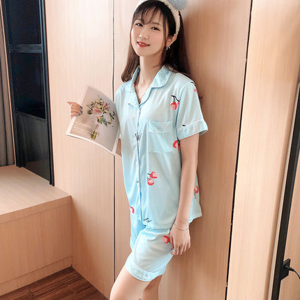 High-end Pajamas Women's Summer Short-sleeved Kimono Cardigan Large Size Student Cartoon Bear Outwear Women's Home Clothes