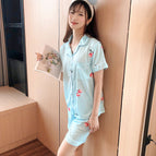 S blue cherry cardigan double short / M