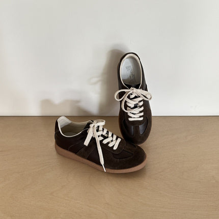 Genuine Leather German Training Shoes for Women 2026 New Retro Versatile Color-Blocking Casual Sports White Sneakers Flat-Soled Running Shoes