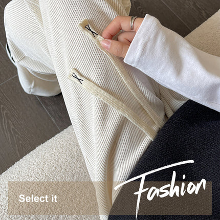 Autumn and Winter fleece-lined cream women's pants 2024 new casual straight mop pants loose all-match chenille wide-leg pants
