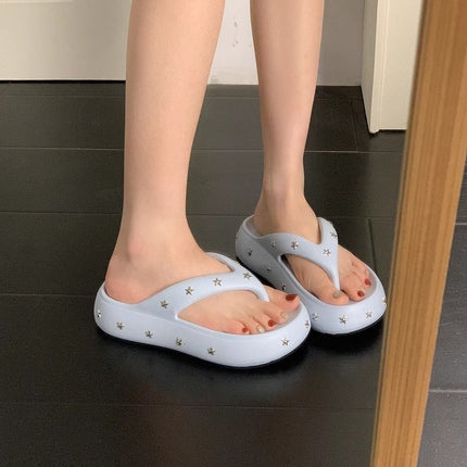Fairy-Style Thick-Soled Flip-Flops for Women 2026 New Summer Outdoor Wear Height-Increasing Beach Anti-Slip Seaside Sandals
