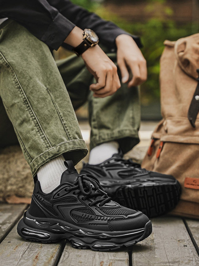 European Station Black Warrior Men's Shoes 2025 New Summer Running Shock Absorbing Air Cushion Shoes Casual Mecha Dad Sports Shoes