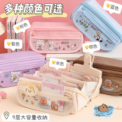 Simple Pencil Case Large Capacity Stationery Box Junior High School Students Macaron Storage Box Comes Storage Bag Small Bag