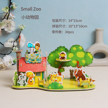 Paper 3D Stereo Puzzle Education School Model DIY Handmade Kidsren's Educational Toys Girls Kindergarten Wholesale