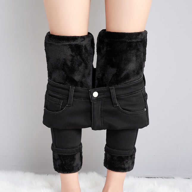 High-Waisted Blue Fleece-Lined Jeans for Women, Stretchy Skinny Pants, 2025 Autumn and Winter New Fleece Pencil Pants