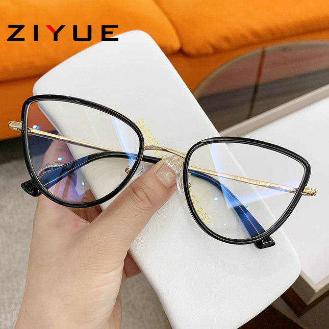 European and American fashion flat glasses women's foreign trade creative metal cat's eye glasses frame trend anti-blue light flat glasses