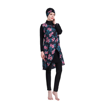 Amazon Hot-selling Hot-selling Printed Swimsuit Four-piece Set Conservative High Elastic Swimsuit Beach Suit with Hat M127