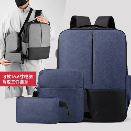 Men's Business Backpack Three-Piece Set Commuting Multi-Functional Backpack Fashionable and Versatile Business Trip Computer Bag Wholesale