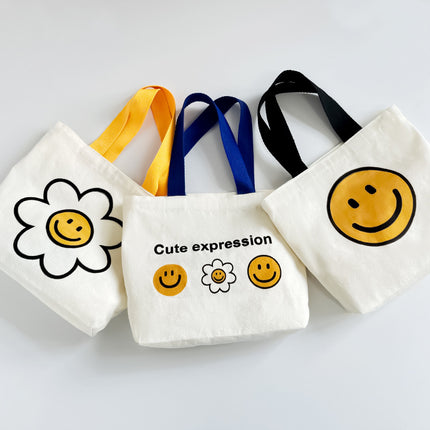 2024 New Cute Smiley Flower Outgoing Fashion All-match Summer Eco-friendly Canvas Lunch Handbag