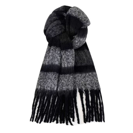 Korean-Style Green Plaid Striped Scarf for Women, Autumn and Winter Warm Versatile Shawl, Stylish and Trendy Neck Scarf