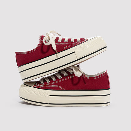 Summer Thin Thick-Soled Canvas Shoes for Women, Low-Top Women's Shoes, 2025 New Versatile Shoes, Spring and Autumn Height-Increasing Casual Shoes
