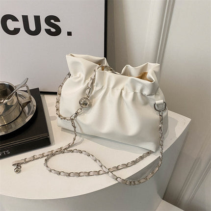 High-End Cross-Body Pleated Niche Mobile Phone Bag Mini Small Bag for Women 2025 New Soft Leather White Bucket Bag