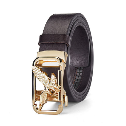 Men's Genuine Leather Belt with Alloy Automatic Buckle, High-End Cowhide Belt, Men's Accessory, Pants Belt, Cross-Border Trade