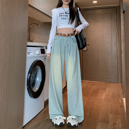 Narrow Wide-Leg Jeans for Women, High-Waisted, Popular in Spring 2026, Pleated Design, Loose, Slimming, Straight-Leg, Floor-Length Pants