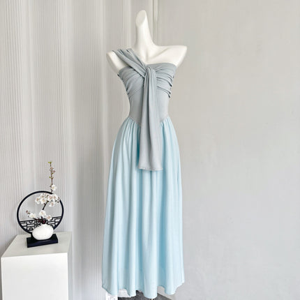 Summer New Style Waist Slimming Look Sleeveless Cut Out Pure Lust Style Slanted Shoulder Casual Long Dress Women's Fashion Versatile Trend