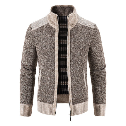 Amazon men's autumn and winter clothing stand collar sweater coat thickened sweater trend green cardigan sweater warm