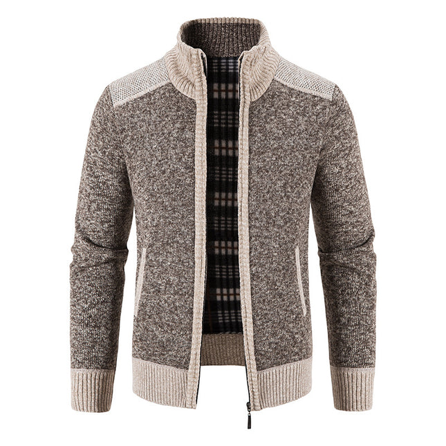Amazon men's autumn and winter clothing stand collar sweater coat thickened sweater trend green cardigan sweater warm