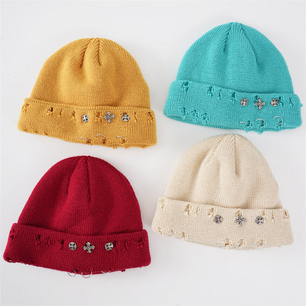 2025 Winter Simple Letter Pullover Hat Round Top Brimless Thickened Acrylic Fashionable Warm Knitted Hat