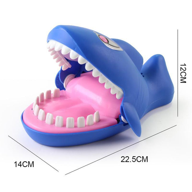 Shark toy press the teeth and mouth will move and bite the soft teeth big white shark trick the whole person new strange children's toy