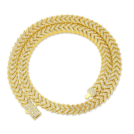 Cross-border New Products Full Diamond Ins Wind Fish Tail Fish Bone Tennis Chain European and American Light Luxury Trendy Men's and Women's Neckchain Clavicle Chain