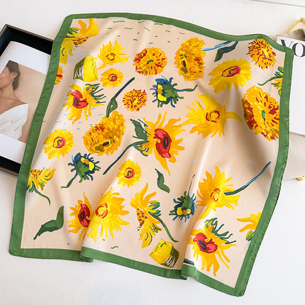 Simulated Silk Printed Silk Scarf for Women, Korean Cashew Leopard Print Headscarf, Four-Season Scarf, Professional Scarf Wholesale
